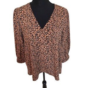 Pomander Place Tuckernuck Womens Leopard Print V Neck Pullover Blouse Large